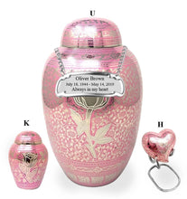 Load image into Gallery viewer, Small/Keepsake 5 Cubic Inches Ethnic Dome Heart Pink Eternal Rose Brass Funeral Cremation Urn
