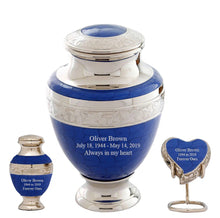 Load image into Gallery viewer, Large/Adult 220 Cubic Inch Brass Serene Blue Funeral Cremation Urn for Ashes