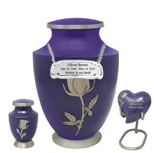 Load image into Gallery viewer, Small/Keepsake 5 Cubic Inches Heart Solace Purple Eternal Rose Brass Funeral Cremation Urn