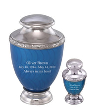 Load image into Gallery viewer, Small/Keepsake 4 Cubic Inches Zejtar Blue Pearl Metal Funeral Cremation Urn