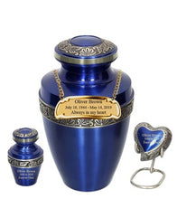 Load image into Gallery viewer, Large/Adult 200 Cubic Inches Apollo Blue Brass Funeral Cremation Urn