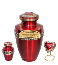 Load image into Gallery viewer, Small/Keepsake 5 Cubic Inches Heart Apollo Red Brass Funeral Cremation Urn