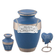 Load image into Gallery viewer, Small/Keepsake 5 Cubic Inches Heart Sparta Blue Brass Funeral Cremation Urn