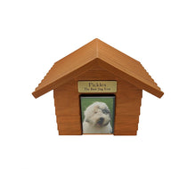Load image into Gallery viewer, Small 45 Cubic Inches Cherry Doghouse Urn for Ashes with Engravable Nameplate
