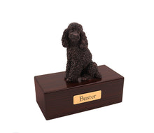 Load image into Gallery viewer, Bronze Poodle Sitting Pet Cremation Urn in 5 Diff Walnut Base Sizes