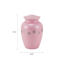 Load image into Gallery viewer, At Peace Memorials Small 85 Cubic Inches Classic Paws Pearl Pink Pet Cremation Urn