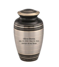 Load image into Gallery viewer, Large/Adult 200 Cubic Inches Marvel Pewter Black Brass Funeral Cremation Urn