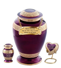 Load image into Gallery viewer, Small/Keepsake 5 Cubic Inches Heart Sheen Tyrian Purple Brass Funeral Cremation Urn