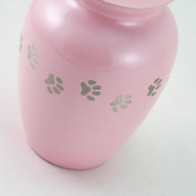 Load image into Gallery viewer, At Peace Memorials Small 85 Cubic Inches Classic Paws Pearl Pink Pet Cremation Urn