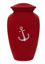 Load image into Gallery viewer, Large/Adult 200 Cubic Inch Custom Engraved Red Metal Anchor Funeral Cremation Urn