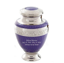 Load image into Gallery viewer, Large/Adult 200 Cubic Inches Serene Purple Brass Funeral Cremation Urn