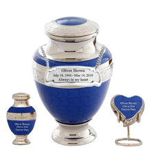 Load image into Gallery viewer, Large/Adult 220 Cubic Inch Brass Serene Blue Funeral Cremation Urn for Ashes