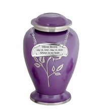 Load image into Gallery viewer, Large/Adult 200 Cubic Inches Flora Purple Pearl Rose Brass Funeral Cremation Urn