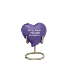 Load image into Gallery viewer, Small/Keepsake 5 Cubic Inches Heart Baroque Purple Brass Funeral Cremation Urn