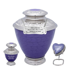 Load image into Gallery viewer, Small/Keepsake 4 Cubic Inches Elegance Pearl Purple Brass Funeral Cremation Urn