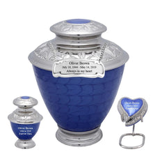 Load image into Gallery viewer, Small/Keepsake 4 Cubic Inches Elegance Pearl Blue Brass Funeral Cremation Urn
