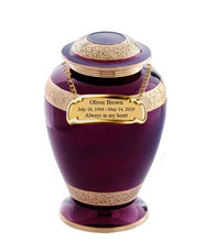 Load image into Gallery viewer, Large/Adult 200 Cubic Inches Sheen Tyrian Purple Brass Funeral Cremation Urn