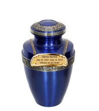 Load image into Gallery viewer, Large/Adult 200 Cubic Inches Apollo Blue Brass Funeral Cremation Urn