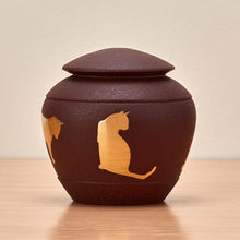 Load image into Gallery viewer, Small/Keepsake Brown Brass Silhouette Cat Cremation Urn, 30 cubic inches