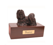 Load image into Gallery viewer, Bronze Lhasa Apso Pet Cremation Urn w/ Figurine in 5 Diff Walnut Base Sizes
