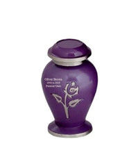 Load image into Gallery viewer, Small/Keepsake 4 Cubic Inches Flora Purple Pearl Rose Brass Funeral Cremation Urn