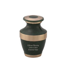Load image into Gallery viewer, Small/Keepsake 4 Cubic Inches Sparta Green Brass Funeral Cremation Urn