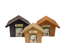 Load image into Gallery viewer, Small 45 Cubic Inches Walnut Doghouse Urn for Ashes with Engravable Nameplate