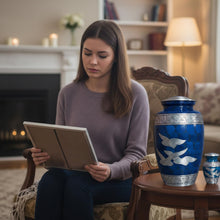 Load image into Gallery viewer, At Peace Memorials Dove Blue Urn for Ashes SET