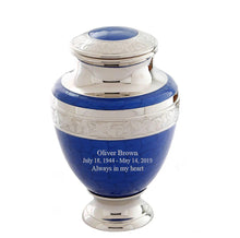 Load image into Gallery viewer, Large/Adult 220 Cubic Inch Brass Serene Blue Funeral Cremation Urn for Ashes
