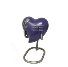 Load image into Gallery viewer, Small/Keepsake 5 Cubic Inches Heart Solace Purple Eternal Rose Brass Funeral Cremation Urn