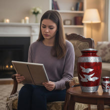 Load image into Gallery viewer, At Peace Memorials Dove Red Adult Urn for Ashes