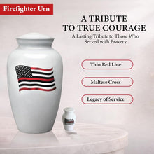 Load image into Gallery viewer, At Peace Memorials Firefighter White Adult Urn for Ashes