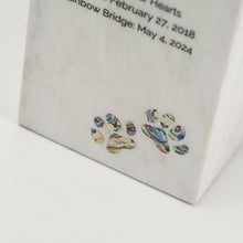 Load image into Gallery viewer, Monumental Memorials Pet Paws Pearl Inlay White, Medium Urn
