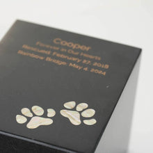 Load image into Gallery viewer, Monumental Memorials Pet Paws Pearl Inlay Black, Extra Small Urn