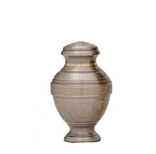 Load image into Gallery viewer, Small/Keepsake 4 Cubic Inches Serene Empire Platinum Brass Funeral Cremation Urn