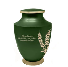 Load image into Gallery viewer, Large/Adult 200 Cubic Inches Solace Wheat Fond Brass Funeral Cremation Urn
