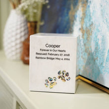 Load image into Gallery viewer, Monumental Memorials Pet Paws Pearl Inlay White, Extra Small Urn