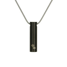 Load image into Gallery viewer, Stainless Steel Onyx Pawprint Cylinder and Chain Funeral Cremation Urn for Ashes