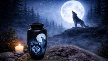 Load image into Gallery viewer, Full Moon Wolf 210 Cubic Inches Large/Adult Funeral Cremation Urn for Ashes
