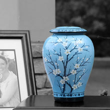 Load image into Gallery viewer, Blue Plum Blossom Ceramic Adult 200 Cubic Inch Funeral Cremation Urn for Ashes