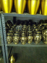 Load image into Gallery viewer, Black and Gold Color, Brass Funeral Cremation Urn Keepsake w. Velvet Heart Box