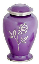 Load image into Gallery viewer, Large/Adult 200 Cubic Inch Purple Pearl Rose Brass Funeral Cremation Urn