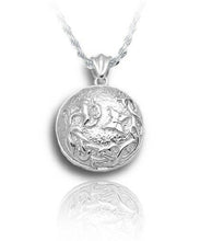 Load image into Gallery viewer, Sterling Silver Flower & Butterfly Round Funeral Cremation Urn Pendant w/Chain