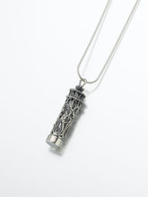 Load image into Gallery viewer, Antique Sterling Silver Filigree Cylinder Jewelry Pendant Funeral Cremation Urn