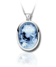 Load image into Gallery viewer, Sterling Silver & Blue Agate Fairy Cameo Funeral Cremation Urn Pendant w/Chain