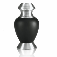 Load image into Gallery viewer, Small/Keepsake 4 Cubic Ins Black & Pewter Brass Funeral Cremation Urn for Ashes