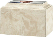 Load image into Gallery viewer, Large 225 Cubic Inch Tuscany Cream Mocha Cultured Marble Portrait Cremation Urn