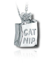 Load image into Gallery viewer, Sterling Silver Catnip Kitty Cremation Urn Pendant for Ashes w/Chain