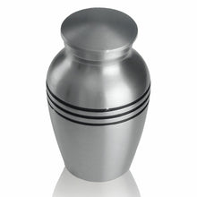 Load image into Gallery viewer, Small/Keepsake 4 Cubic Ins Ringed Pewter Brass Funeral Cremation Urn for Ashes