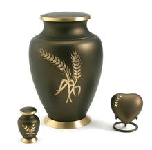 Load image into Gallery viewer, At Peace Memorials Wheat Mini Keepsake Brass Brown Cremation Urn for Ashes 5 CI